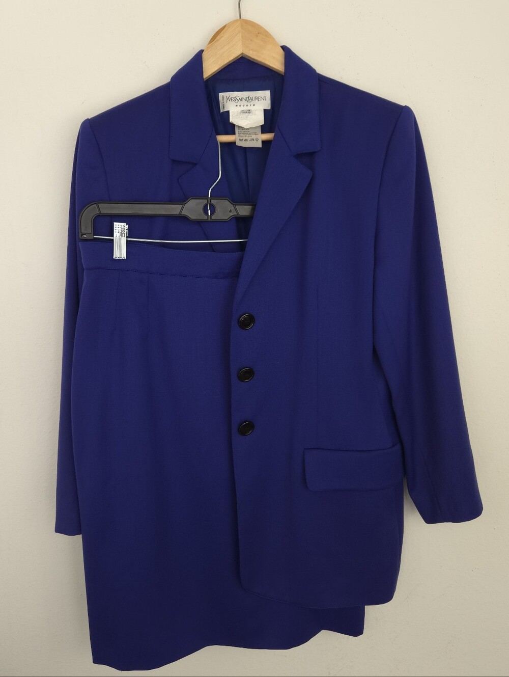 Vintage YSL Yves Saint Laurent Encore Wool Skirt Suit Royal Blue France 44 US 12